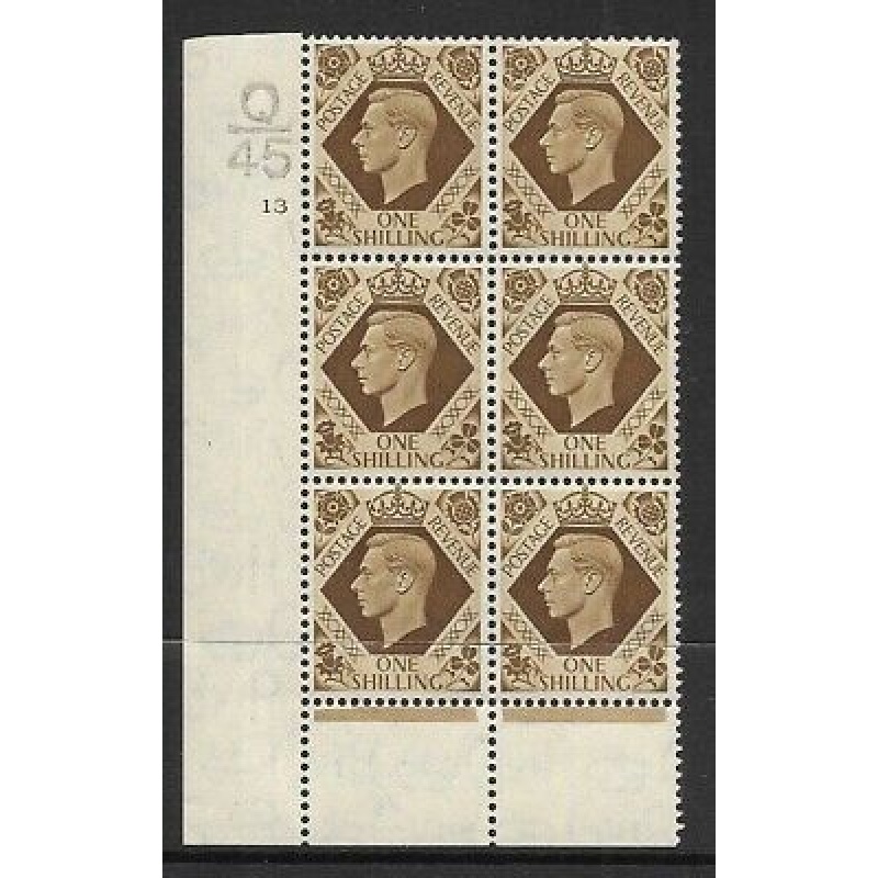 1939 1 - Bistre-Brown Q45 13 No Dot perf 6(I P) block 6 UNMOUNTED MINT