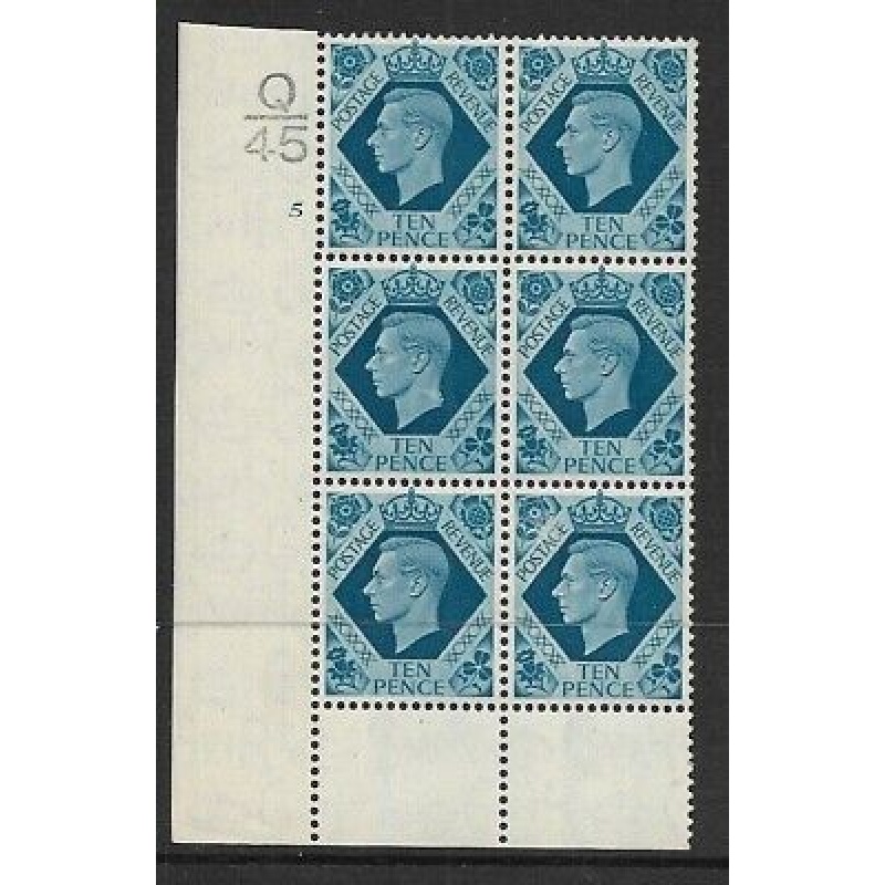 1939 10d Turquoise-blue Q45 5 No Dot perf 6(I P) UNMOUNTED MINT