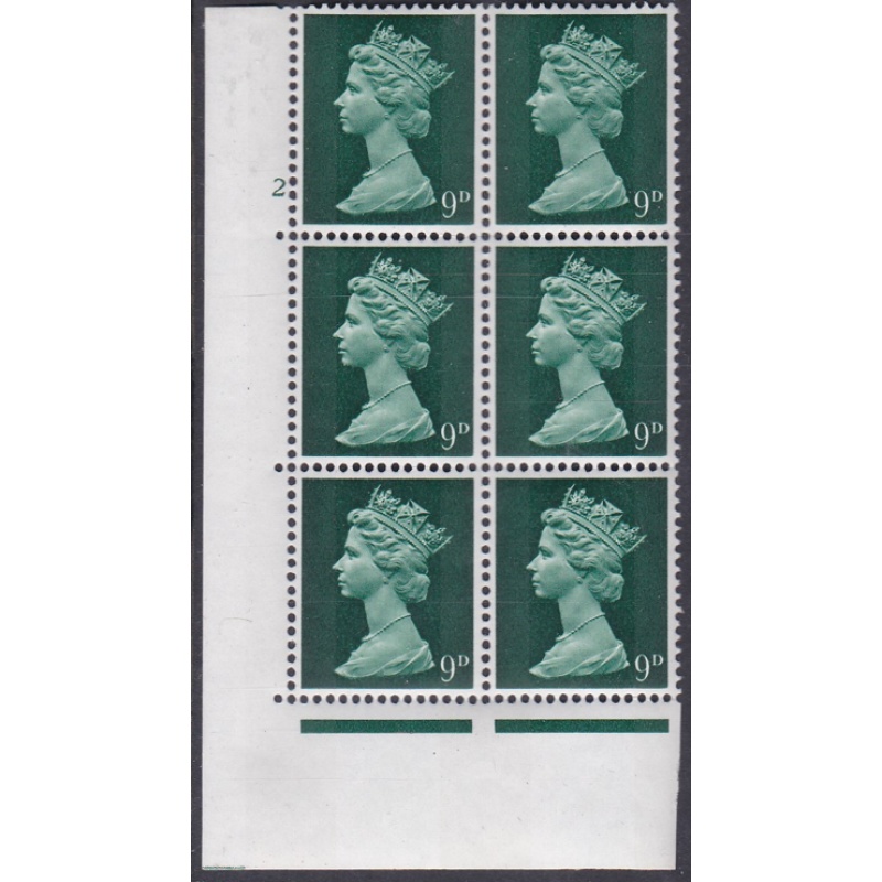 Pre-decimal Machin 9d GA 2B Head A perf A Cylinder 2 No Dot - MNH