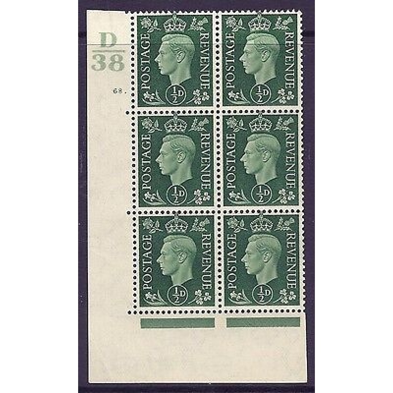 1937 d Green Dark colours D38 68 Dot Perf 5(E I) block 6 UNMOUNTED MINT MNH