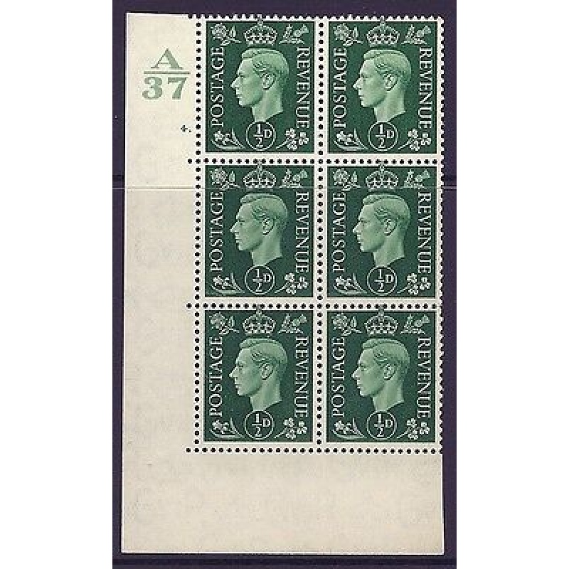 1937 d Green Dark colours A37 4 Dot Perf 5(E I) block 6 UNMOUNTED MINT MNH