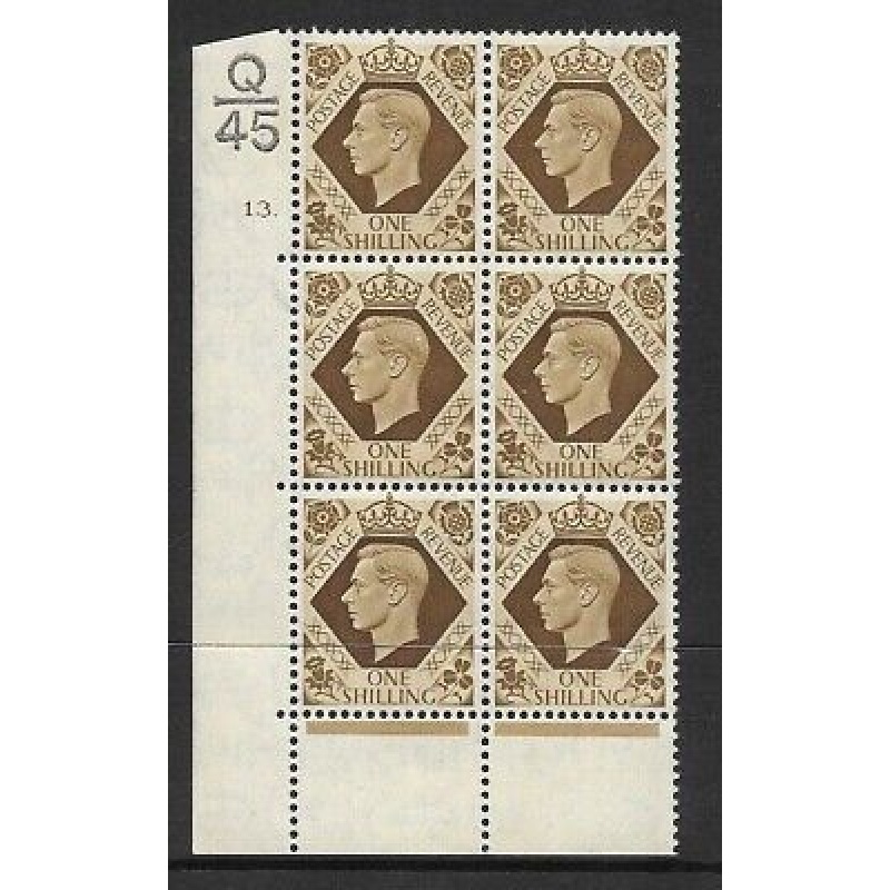 1939 1 - Bistre-Brown Q45 13 Dot perf 6B(E P) block 6 UNMOUNTED MINT