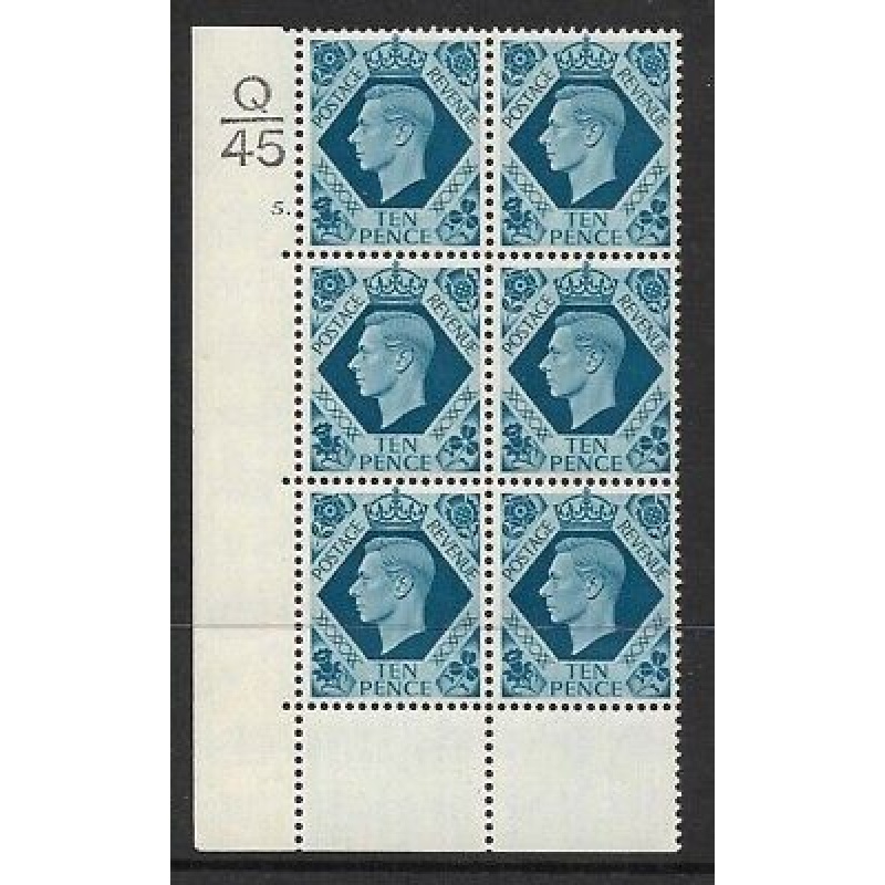 1939 10d Turquoise-blue Q45 5 Dot perf 6B(E P) UNMOUNTED MINT