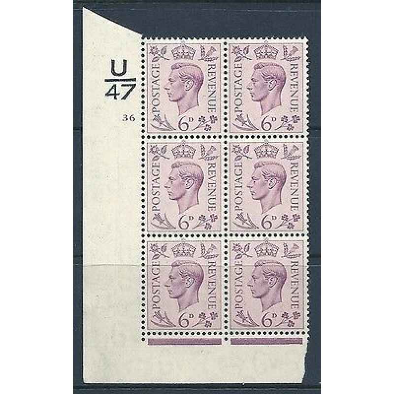 6d Purple Dark colours U47 36 No Dot perf 2(I E) block 6 UNMOUNTED MINT MNH