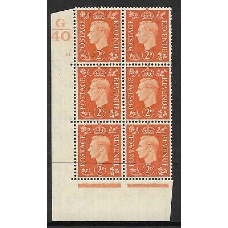 1937 2d Orange Dark colours G40 14 Dot perf 5(E I) block 6 UNMOUNTED MINT MNH