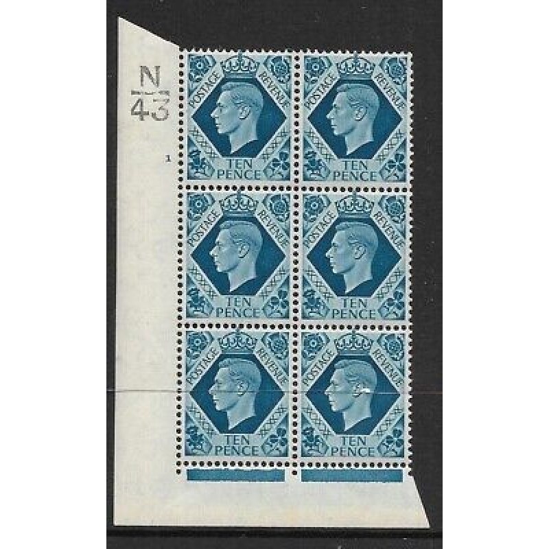 1939 10d Turquoise-blue N43 1 No Dot perf 2(I E) UNMOUNTED MINT