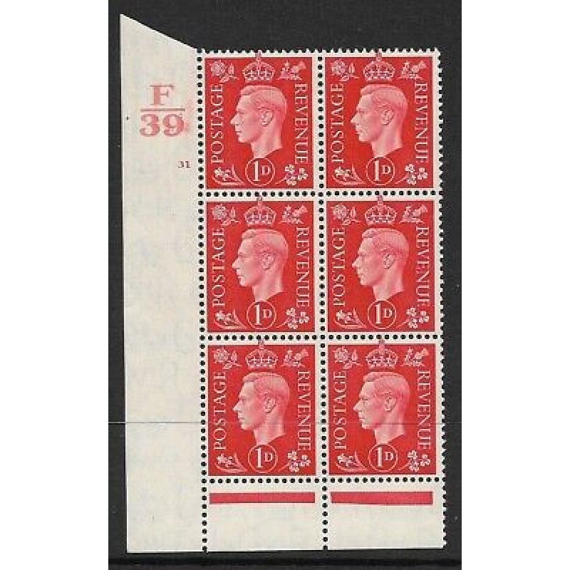 1937 1d Red Dark colours F39 31 No Dot perf 6(I P) block 6 UNMOUNTED MINT MNH