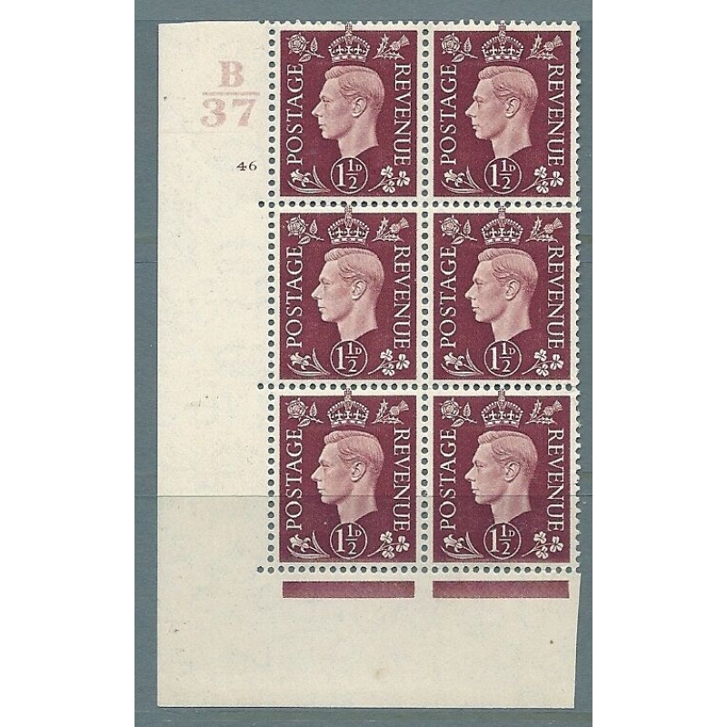 1937 1d Brown Dark colours B37 46 No Dot perf 5(E I) block 6 UNMOUNTED MINT MNH