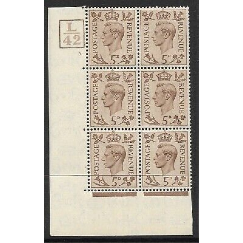 5d Brown Dark colours L42 4 Bar 3 No Dot perf 5(E I) block 6 UNMOUNTED MINT MNH