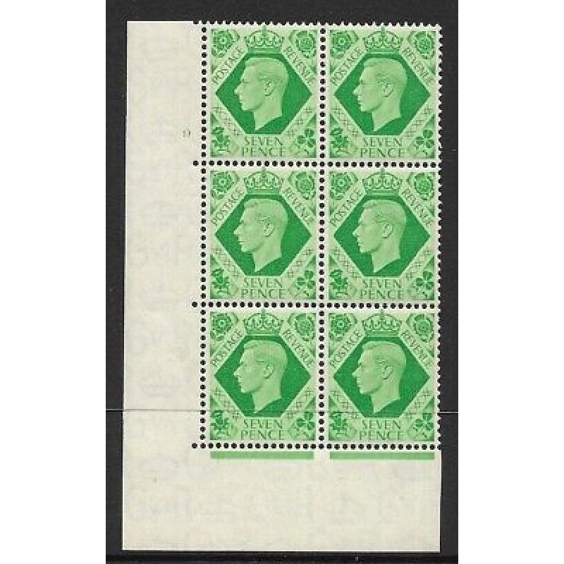 1939 7d Dark colours 9 No Dot perf 5(E I) block 6 UNMOUNTED MINT