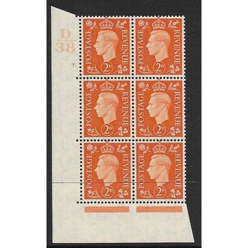 1937 2d Orange Dark colours D38 7 Dot perf 5(E I) block 6 UNMOUNTED MINT MNH