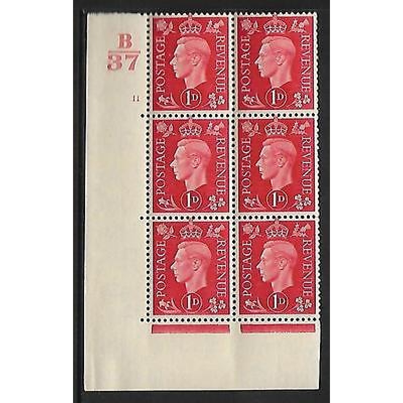 1937 1d Red Dark colours B37 11 No Dot perf 5(E I) block 6 UNMOUNTED MINT