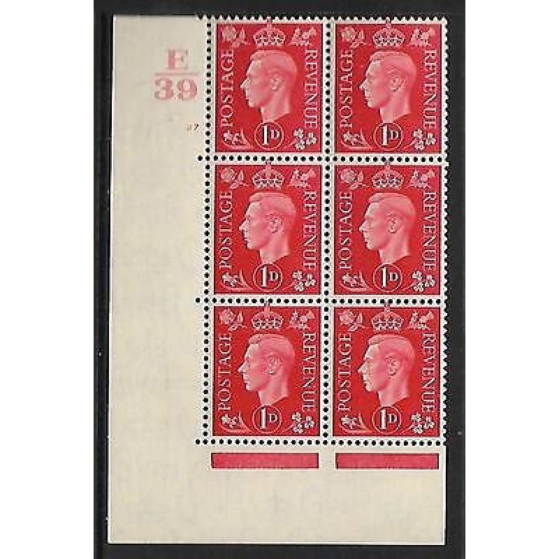 1937 1d Red Dark colours E39 27 No Dot perf 5(E I) block 6 UNMOUNTED MINT MNH