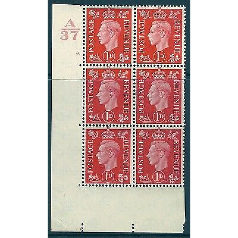 1937 1d Scarlet Dark colours A37 8 Dot Perf 5(E I) block 6 UNMOUNTED MINT MNH