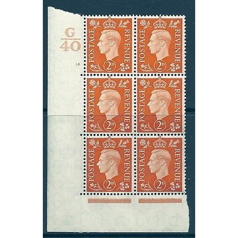 1937 2d Orange Dark colours G40 14 No Dot perf 5(E I) block 6 UNMOUNTED MINT MNH