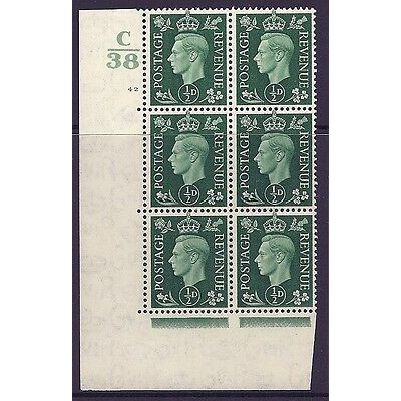 1937 d Green Dark colours C38 42 No Dot Perf 5(E I) block 6 UNMOUNTED MINT MNH