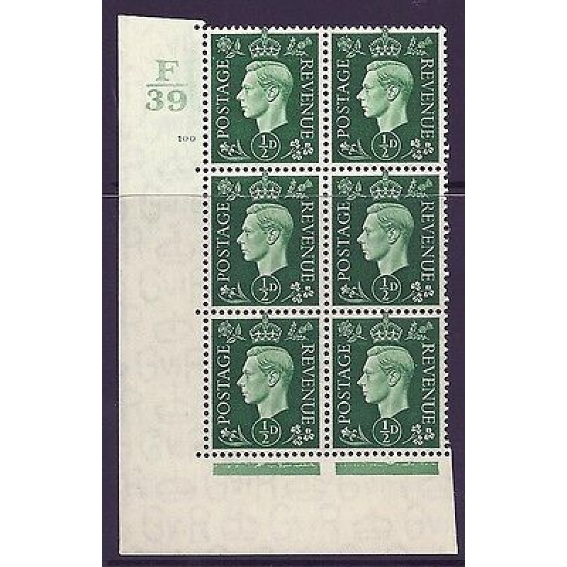 1937 d Green Dark colours F39 100 No Dot Perf 5(E I) block 6 UNMOUNTED MINT MNH