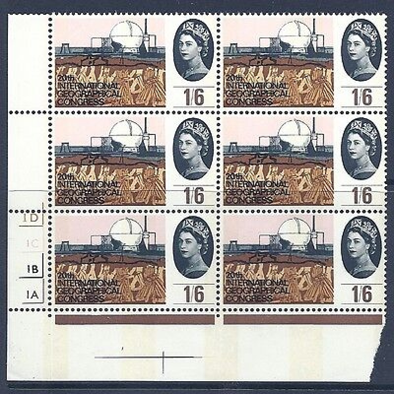 1964 Geographical (Phos) 1 6 No Dot Cylinder Block With Narrow Bands  MNH