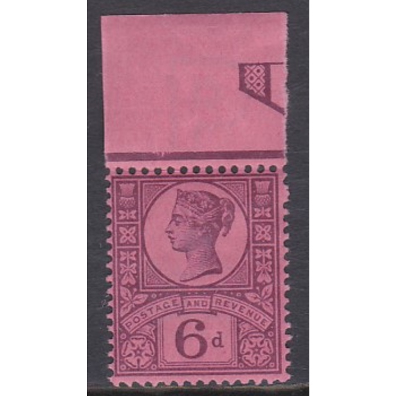 Sg 208 6d Purple on Rose Red Paper Jubilee top  centre margin UNMOUNTED MINT