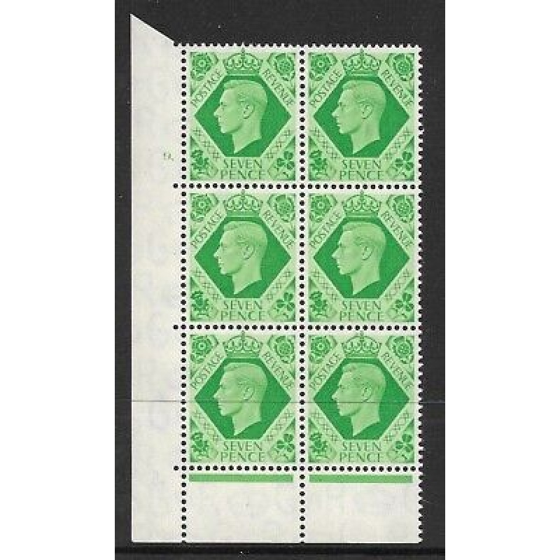 1939 7d Dark colours 9 Dot perf 6B(E P) block 6 UNMOUNTED MINT