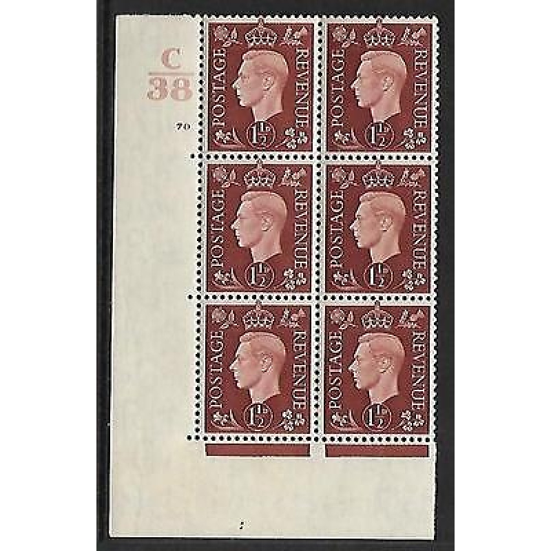 1937 1d Brown Dark colours C38 70 No Dot perf 5(E I) block 6 UNMOUNTED MINT