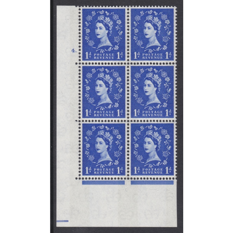 1d Blue Phosphor on White cylinder 4 Dot perf type A(E I) UNMOUNTED MINT