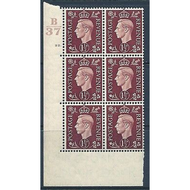 1937 1d Brown Dark colours B37 22 Dot perf 5(E I) block 6 UNMOUNTED MINT MNH