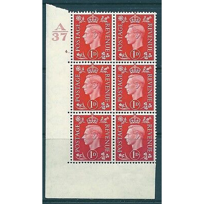 1937 1d Red Dark colours A37 4 Dot perf 5(E I) block 6 UNMOUNTED MINT MNH