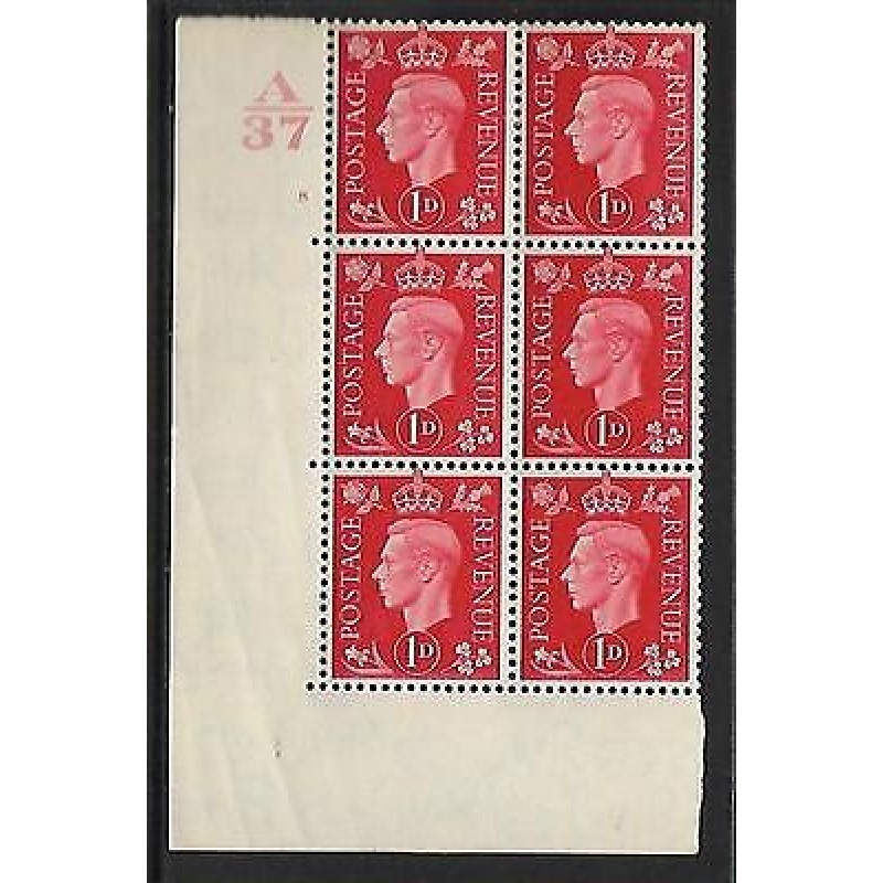 1937 1d Red Dark colours A37 8 No Dot perf 5(E I) block 6 UNMOUNTED MINT MNH