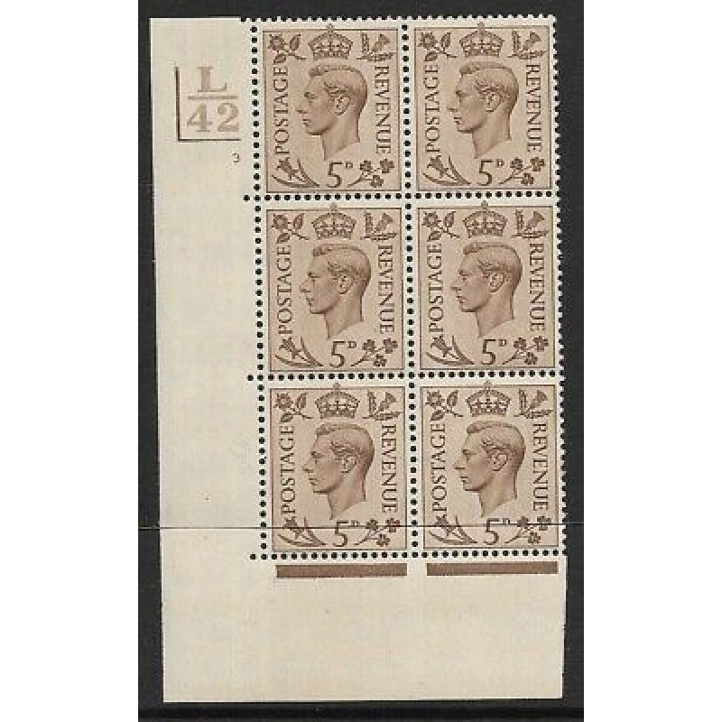 5d Brown Dark colours L42 2 Bar 3 No Dot perf 5(E I) block 6 UNMOUNTED MINT MNH