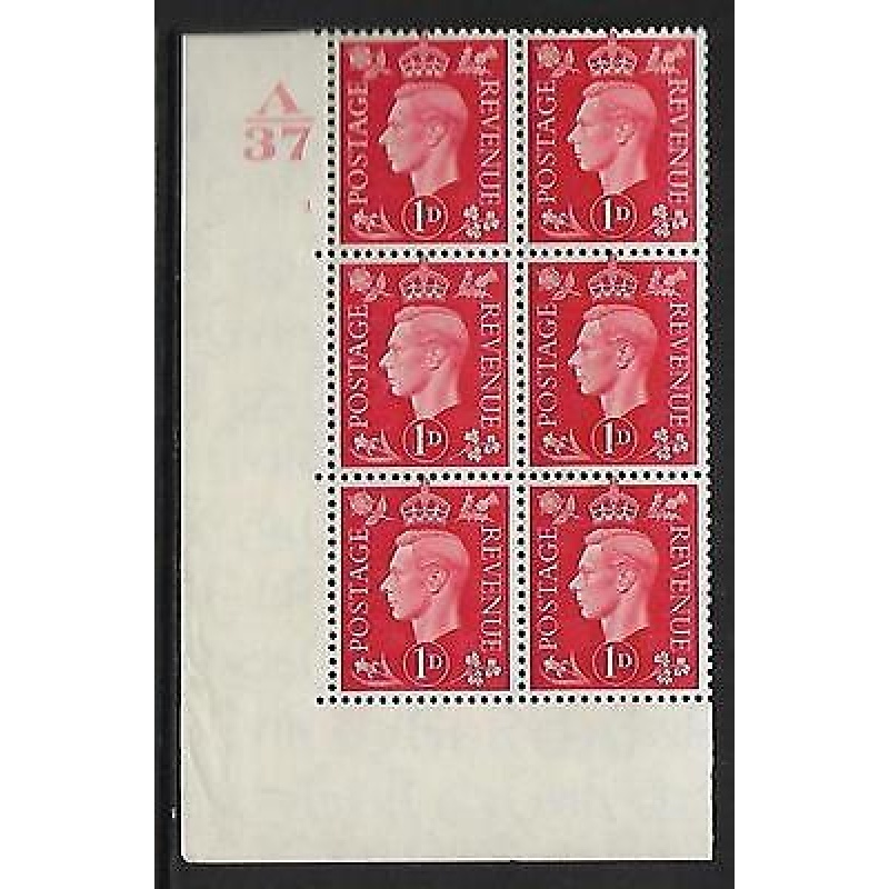 1937 1d Red Dark colours A37 3 No Dot perf 5(E I) block 6 UNMOUNTED MINT MNH