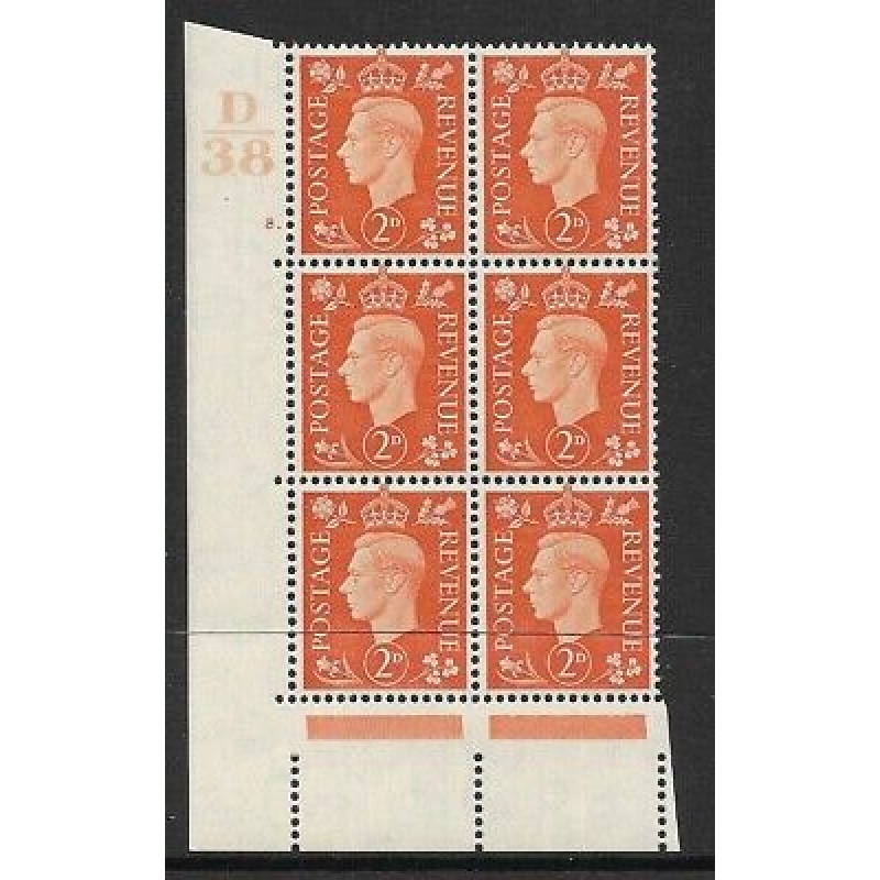 1937 2d Orange Dark colours D38 8 Dot perf 5(E I) block 6 UNMOUNTED MINT MNH