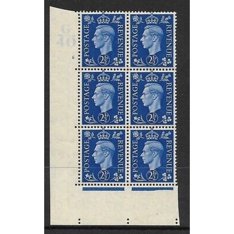 1937 2d Blue Dark colours G40 6 No Dot perf 5(E I) block 6 UNMOUNTED MINT MNH