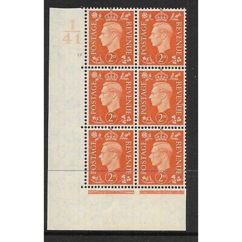 1937 2d Orange Dark colours I41 17 No Dot perf 5(E I) block 6 UNMOUNTED MINT MNH