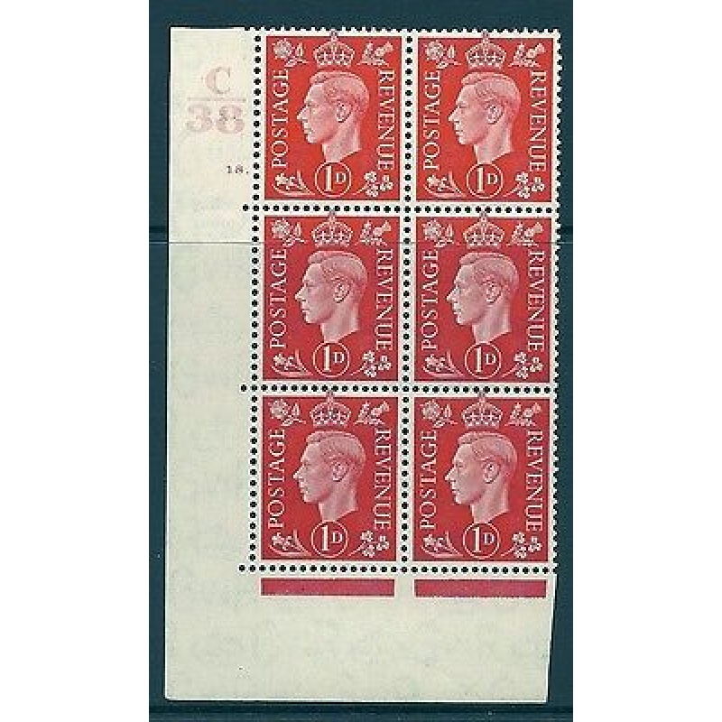 1937 1d Scarlet Dark colours C38 18 Dot Perf 5(E I) block 6 UNMOUNTED MINT MNH