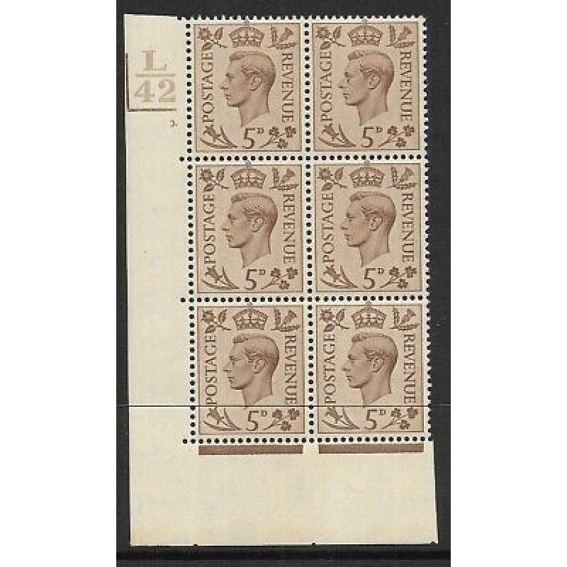 5d Brown Dark colours L42 2 Bar 3 Dot perf 5(E I) block 6 UNMOUNTED MINT MNH