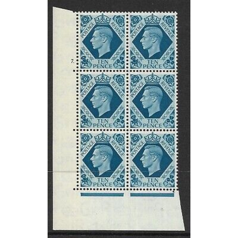 1939 10d Turquoise-blue Cyl 7 Dot perf 5(E I) UNMOUNTED MINT