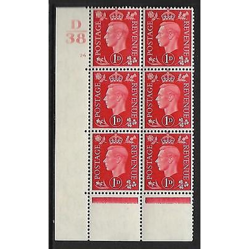 1937 1d Red Dark colours D3 26 No Dot perf 5(E I) block 6 UNMOUNTED MINT