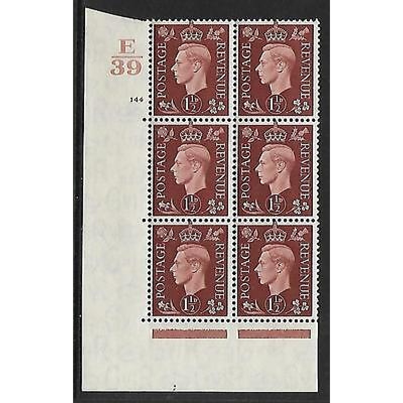 1937 1d Brown Dark colours E39 144 No Dot perf 5(E I) block 6 UNMOUNTED MINT