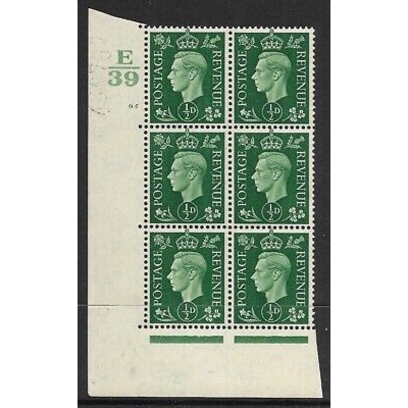 1937 d Green Dark colours E39 95 No Dot perf 5(E I) block 6 UNMOUNTED MINT MNH