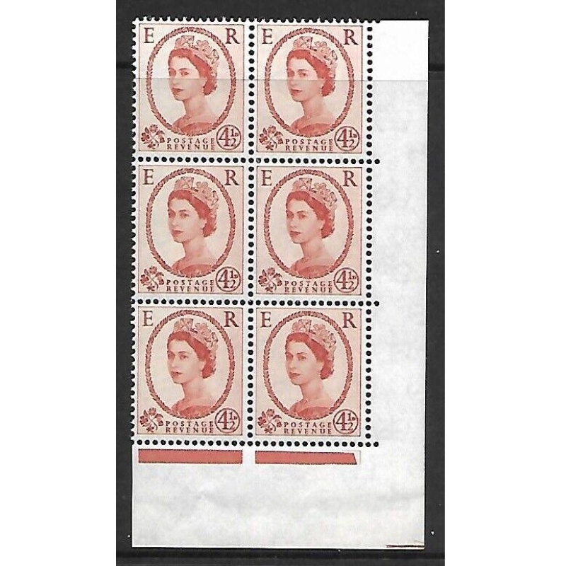 S94a 4d Wilding Crowns on White with Phantom Frame Block of 6 UNMOUNTED MINT