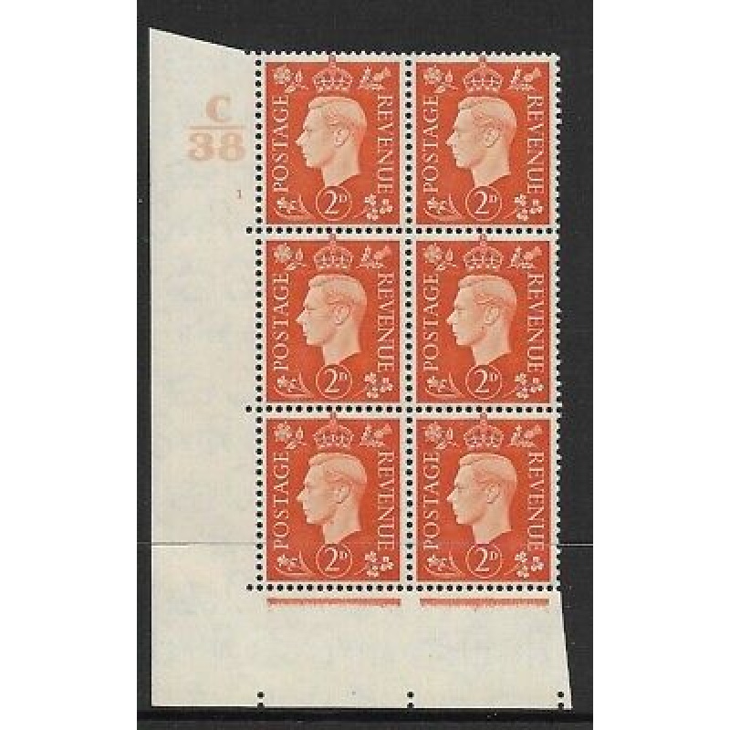 1937 2d Orange Dark colours C38 1 No Dot perf 5(E I) block 6 UNMOUNTED MINT MNH