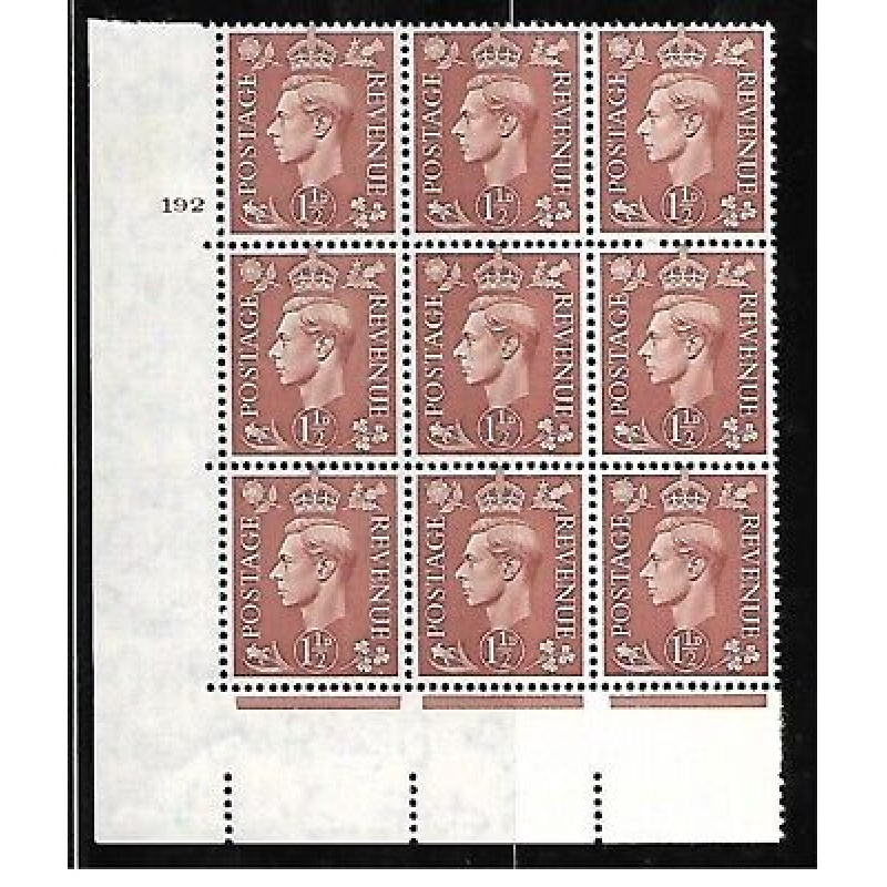 1d Pale Brown 192 NO Dot cylinder block with listed variety UNMOUNTED MINT MNH