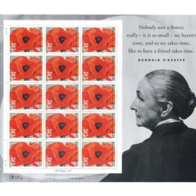 USA Georgia OKeefe Red Poppy 32c stamp sheet