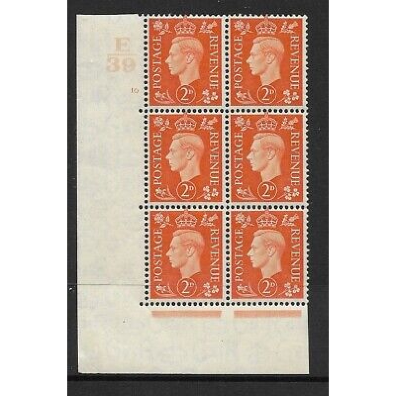 1937 2d Orange Dark colours E39 10 No Dot perf 5(E I) block 6 UNMOUNTED MINT MNH