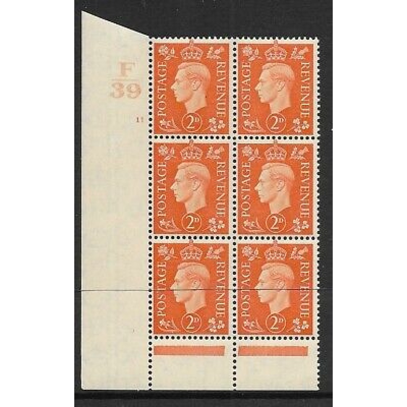 1937 2d Orange Dark colours F39 11 No Dot perf 6(I P) block 6 UNMOUNTED MINT MNH