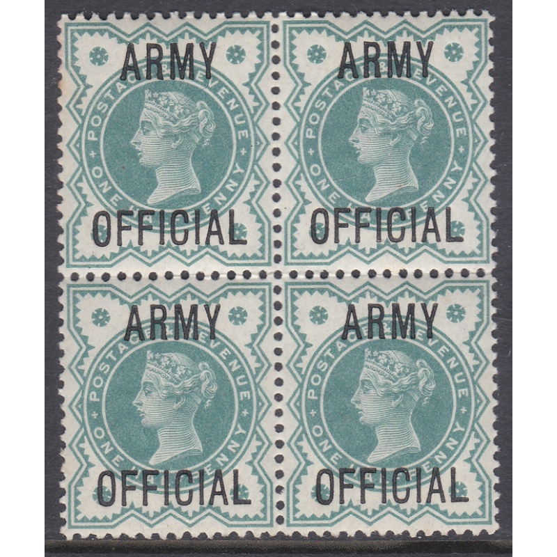 sgO42 1d Green ARMY OFFICIAL overprint Block of 4 UNMOUNTED MINT