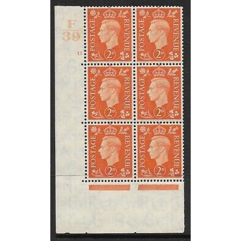 1937 2d Orange Dark colours F39 11 No Dot perf 5(E I) block 6 UNMOUNTED MINT MNH