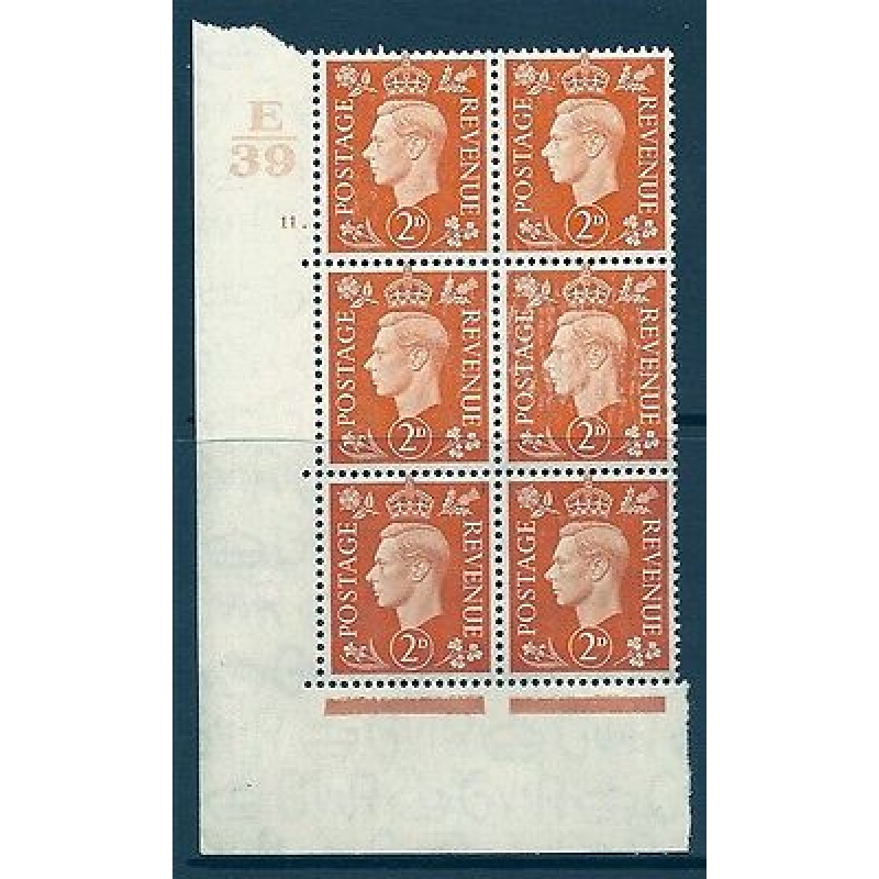 1937 2d Orange Dark colours E39 11 Dot perf 5(E I) block 6 UNMOUNTED MINT MNH