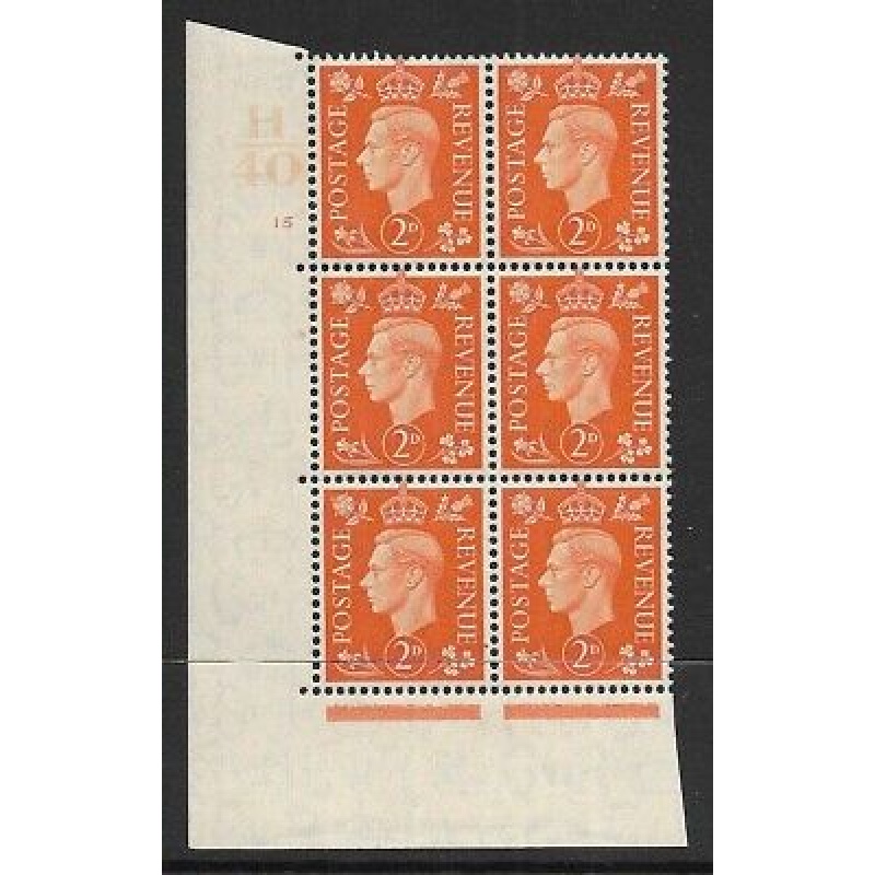 1937 2d Orange Dark colours H40 15 No Dot perf 5(E I) block 6 UNMOUNTED MINT MNH